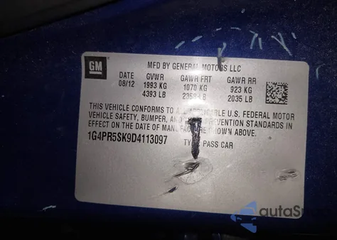 2013 Buick Verano Convenience Group из США, поврежденный, VIN 1G4PR5SK9D4113097